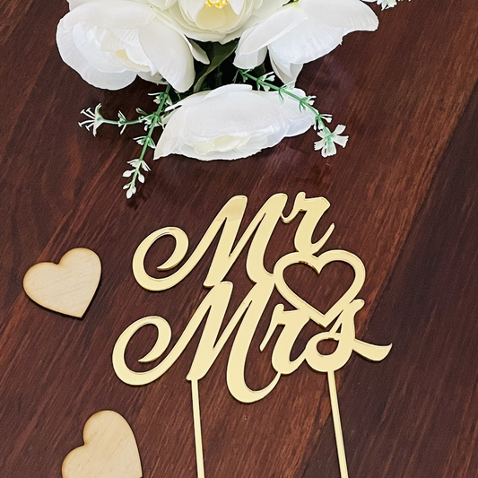 Mr and Mrs With Heart Cake Topper