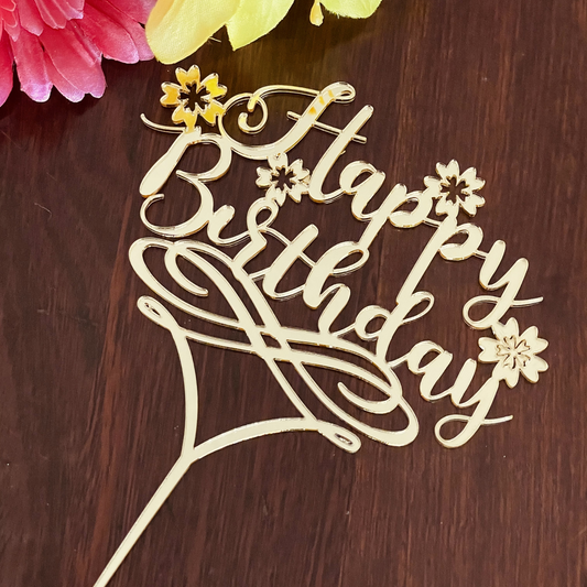 Happy Birthday Cake Topper With Flowers