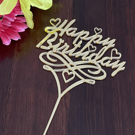 Happy Birthday Cake Topper With One Heart