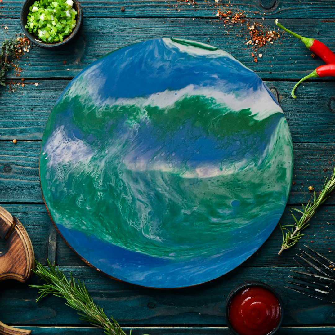 Lazy Susan Resin Art - Ocean Blue