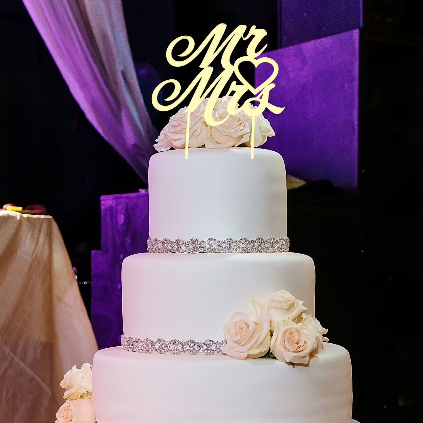 Mr and Mrs With Heart Cake Topper