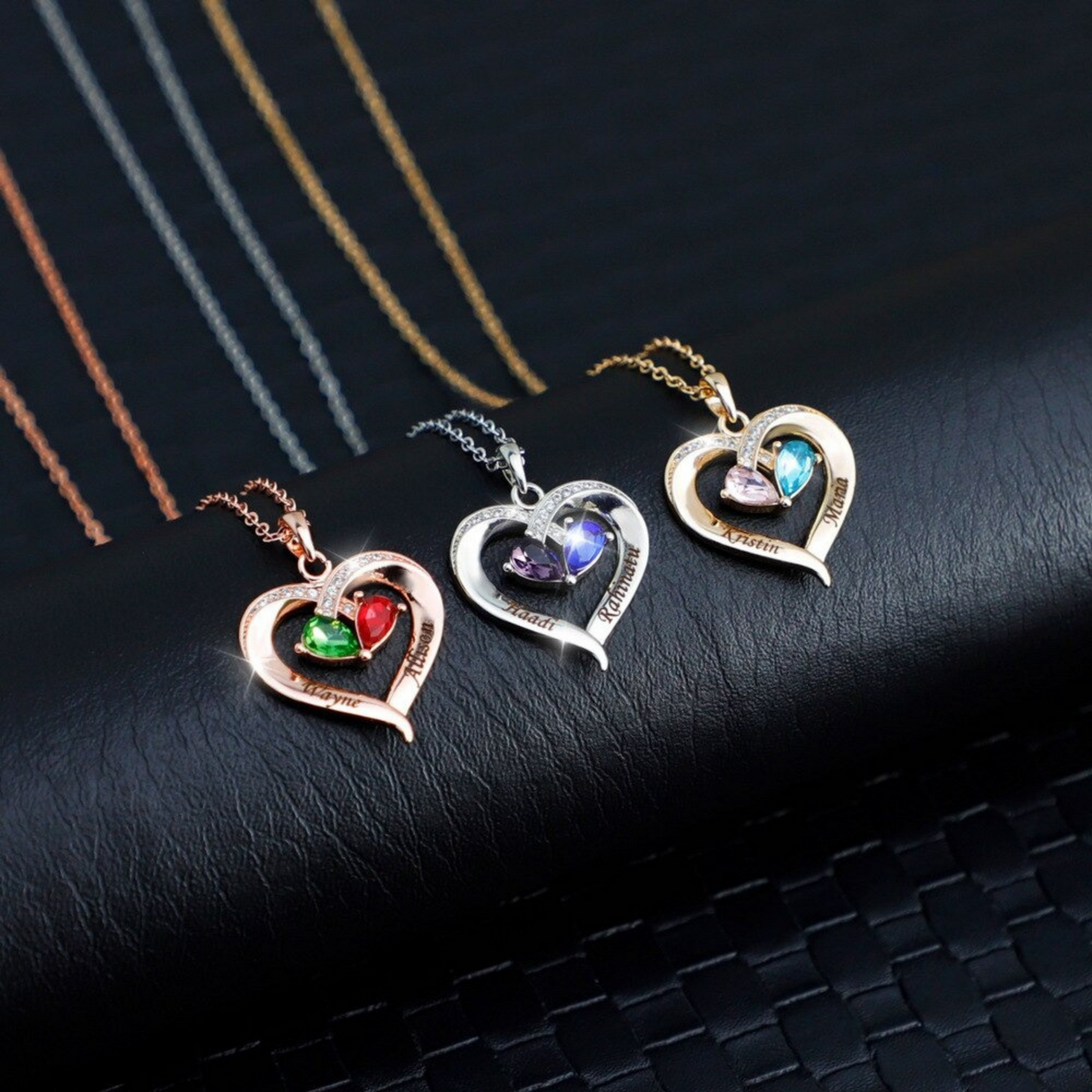 Personalized Engraved Necklace With 2 Birth Stones