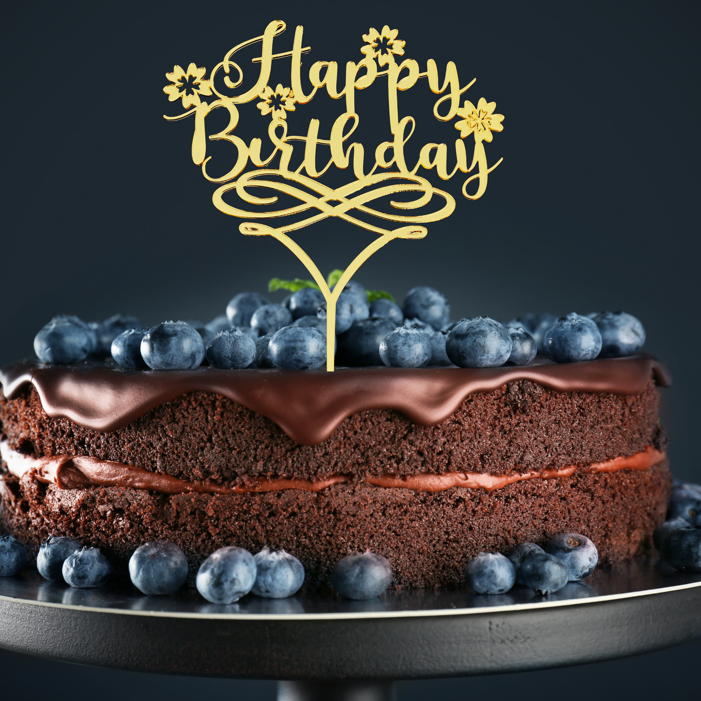 Happy Birthday Cake Topper With Flowers