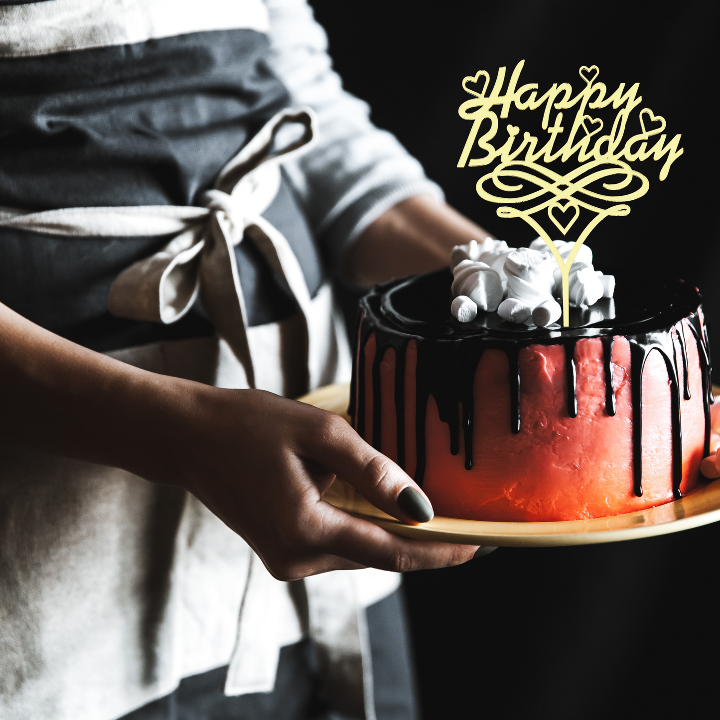 Happy Birthday Cake Topper With One Heart
