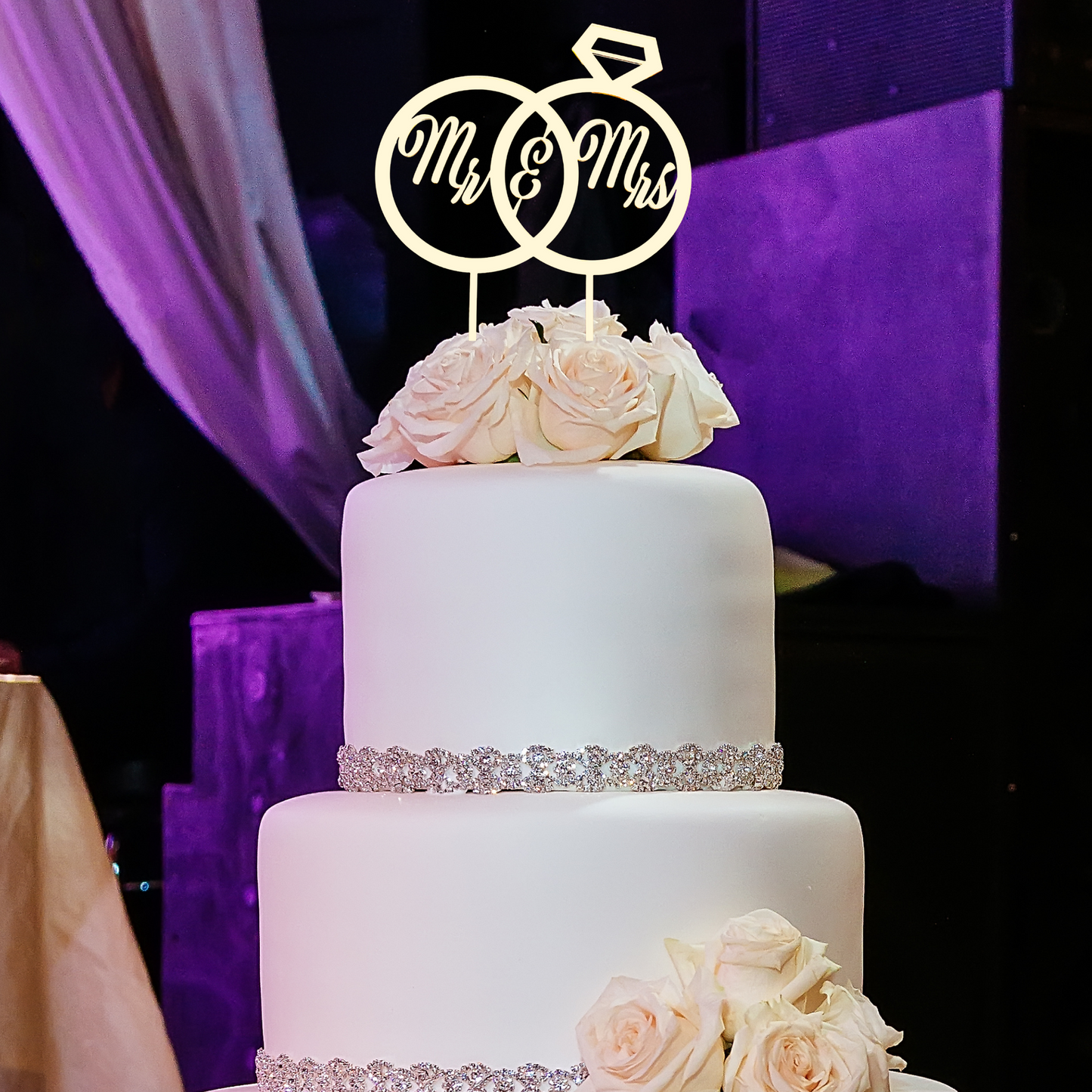 Mr and Mrs With Ring Bands Cake Topper