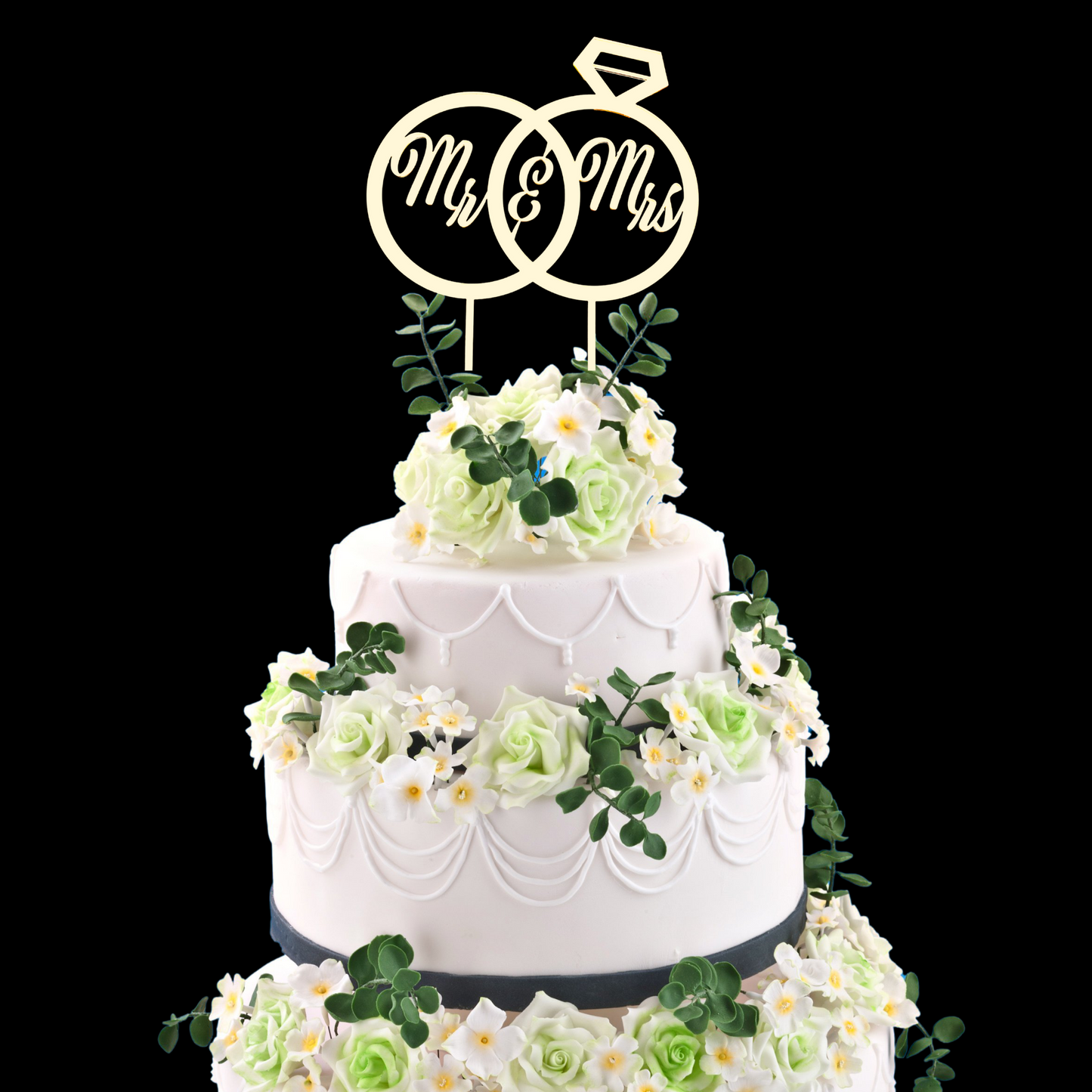 Mr and Mrs With Ring Bands Cake Topper