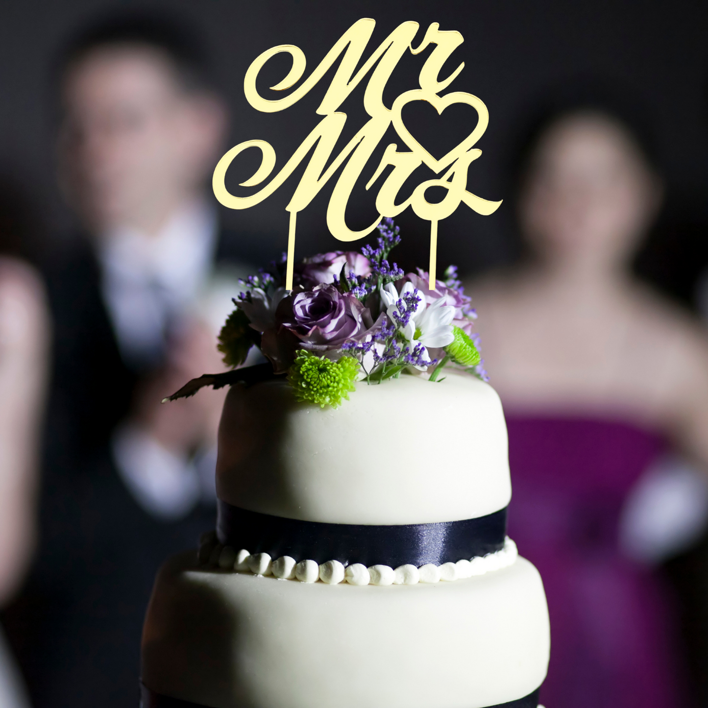 Mr and Mrs With Heart Cake Topper