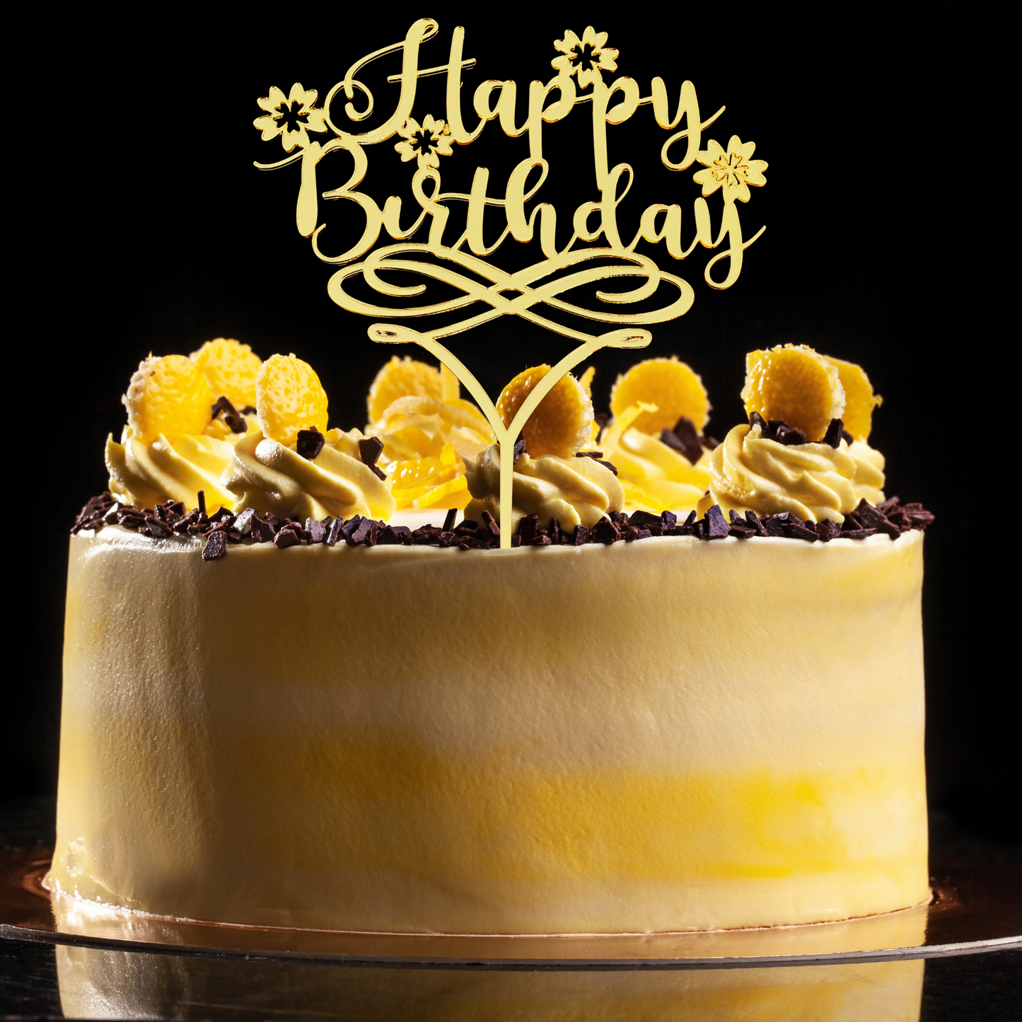 Happy Birthday Cake Topper With Flowers