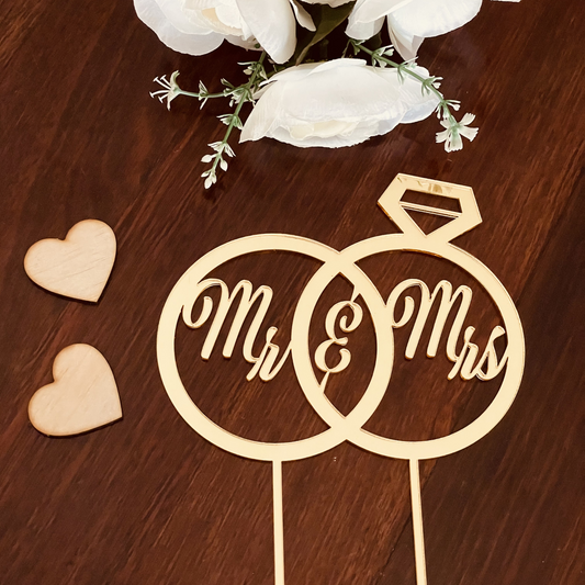 Mr and Mrs With Ring Bands Cake Topper