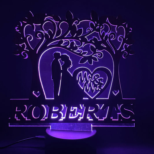 Love Couple With Surname Under The Tree - LED Lamp