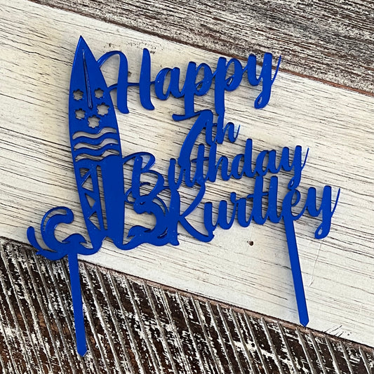 Surf Board Custom Happy Birthday Cake Topper