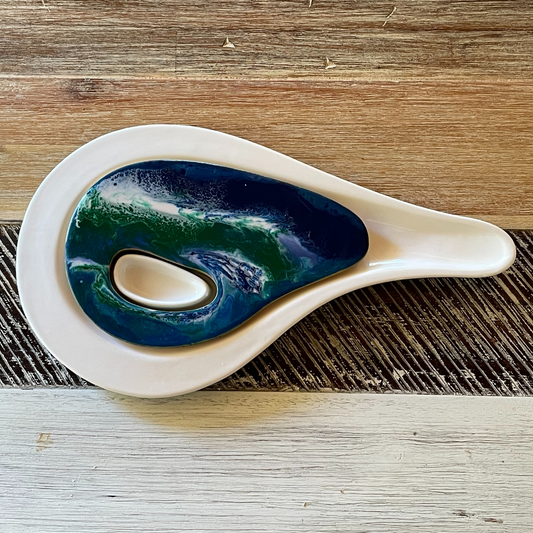 Ceramic Cheese Server Resin Art - Ocean Blue