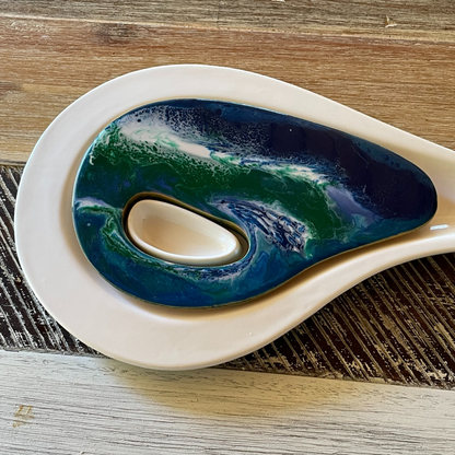 Ceramic Cheese Server Resin Art - Ocean Blue
