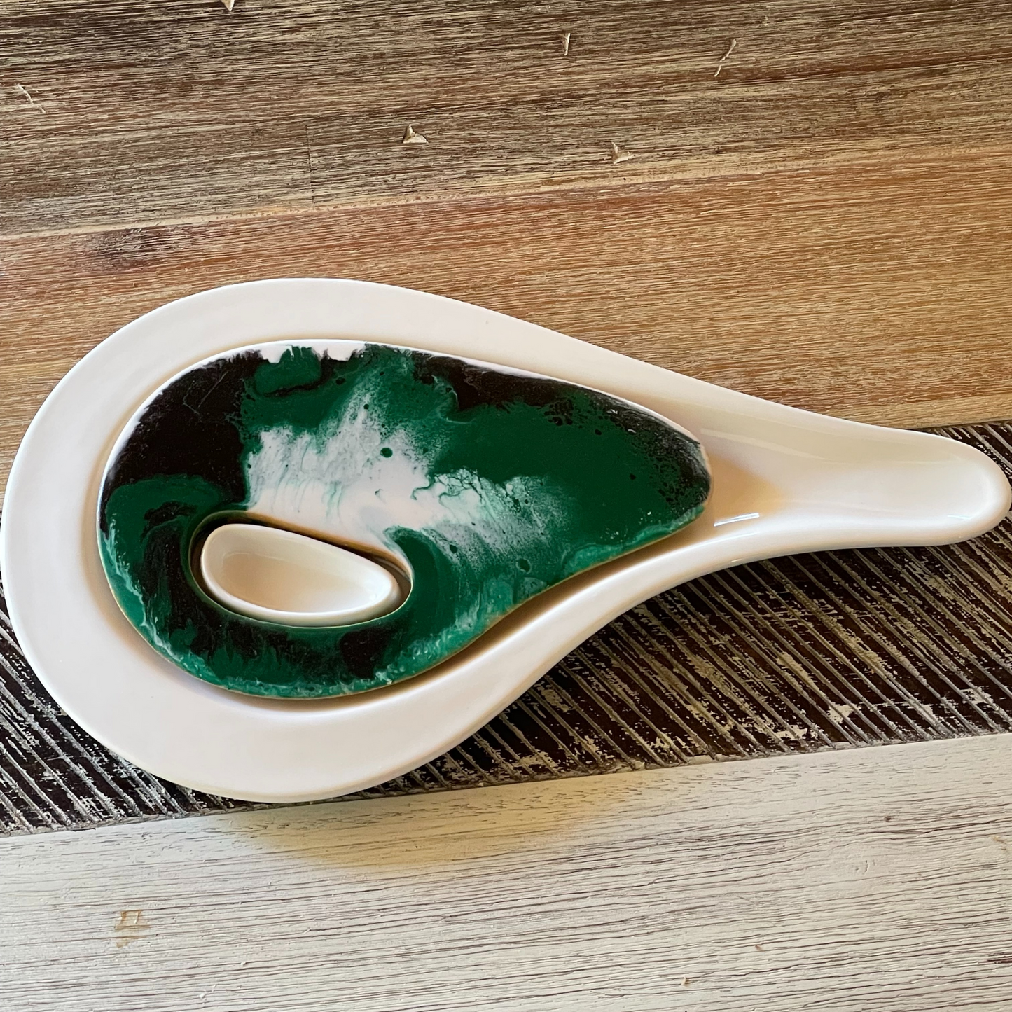 Ceramic Cheese Server Resin Art - Ocean Green
