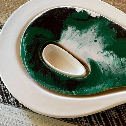 Ceramic Cheese Server Resin Art - Ocean Green