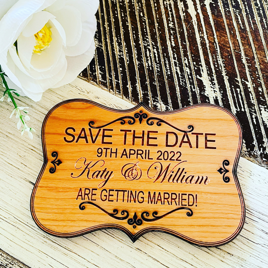 Wooden Royal Save The Date Card For Wedding Anniversary or Engagement Party