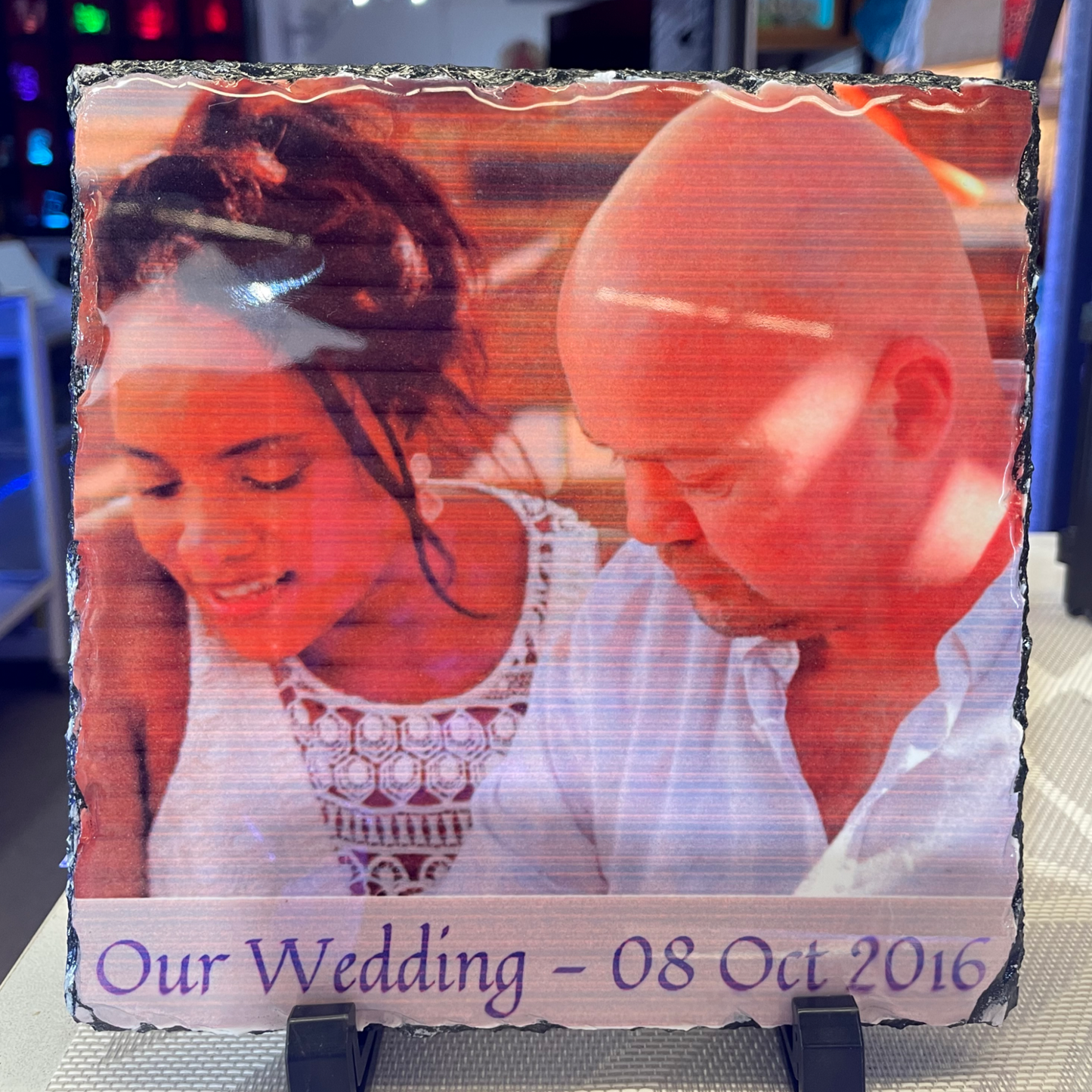 Wedding Portrait On Slate Stone With Stand