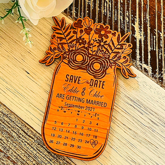 Wooden Mason Jar Save The Date Card For Wedding Anniversary or Engagement Party