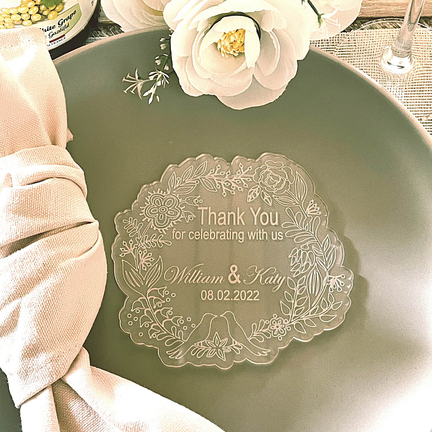 Floral Ribbon Thank You Card For Wedding Decoration