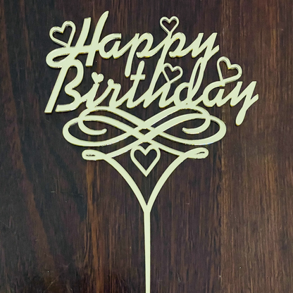 Happy Birthday Cake Topper With One Heart