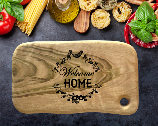 Engraved Aromatic Wooden Board - Welcome Home Flowers Birds