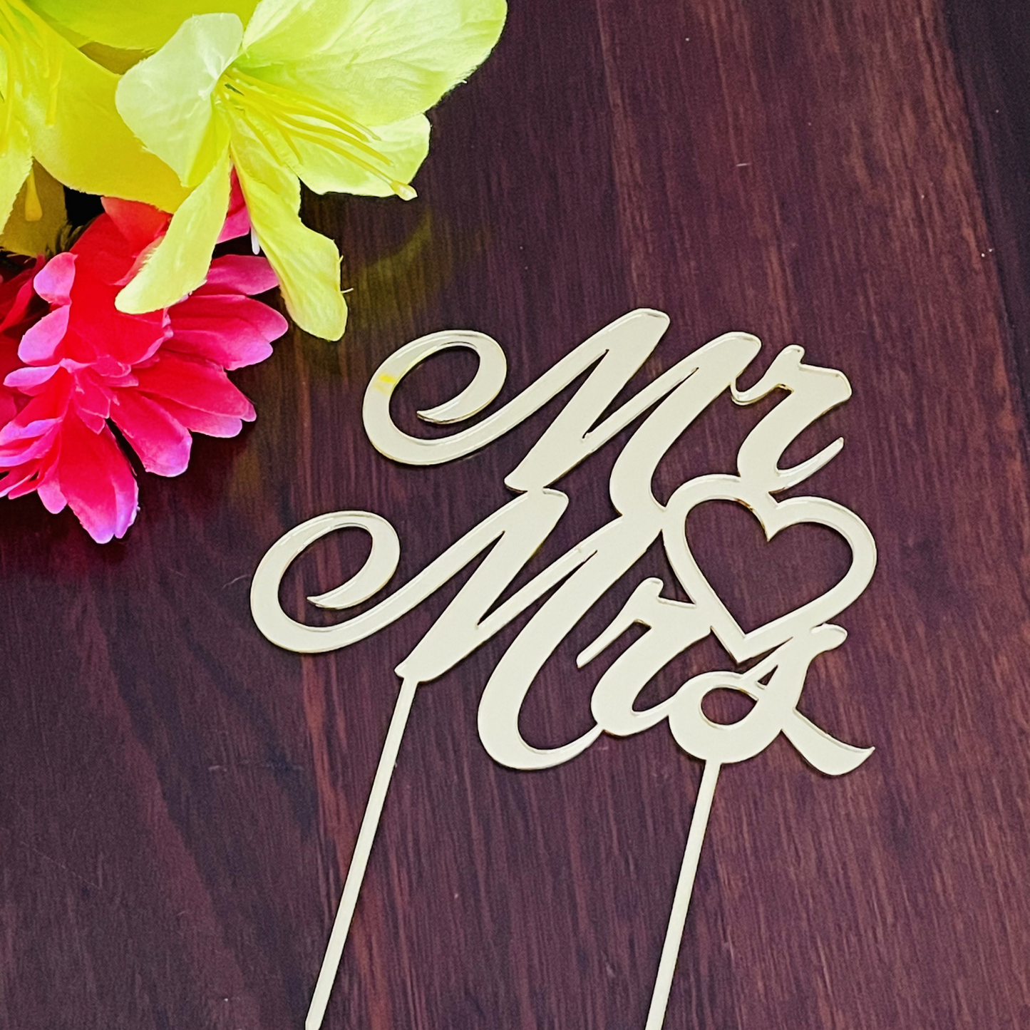 Mr and Mrs With Heart Cake Topper