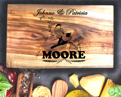 Engraved Aromatic Wooden Board  - Birds With Names and Surnames