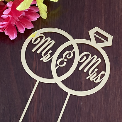 Mr and Mrs With Ring Bands Cake Topper