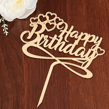 Happy Birthday Cake Topper With Hearts
