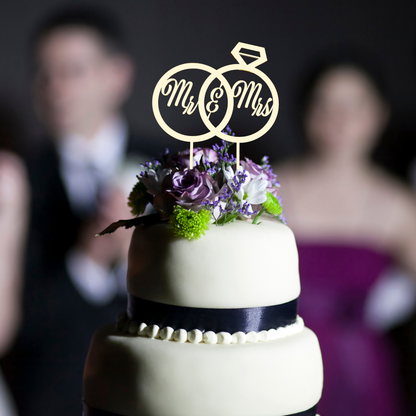 Mr and Mrs With Ring Bands Cake Topper