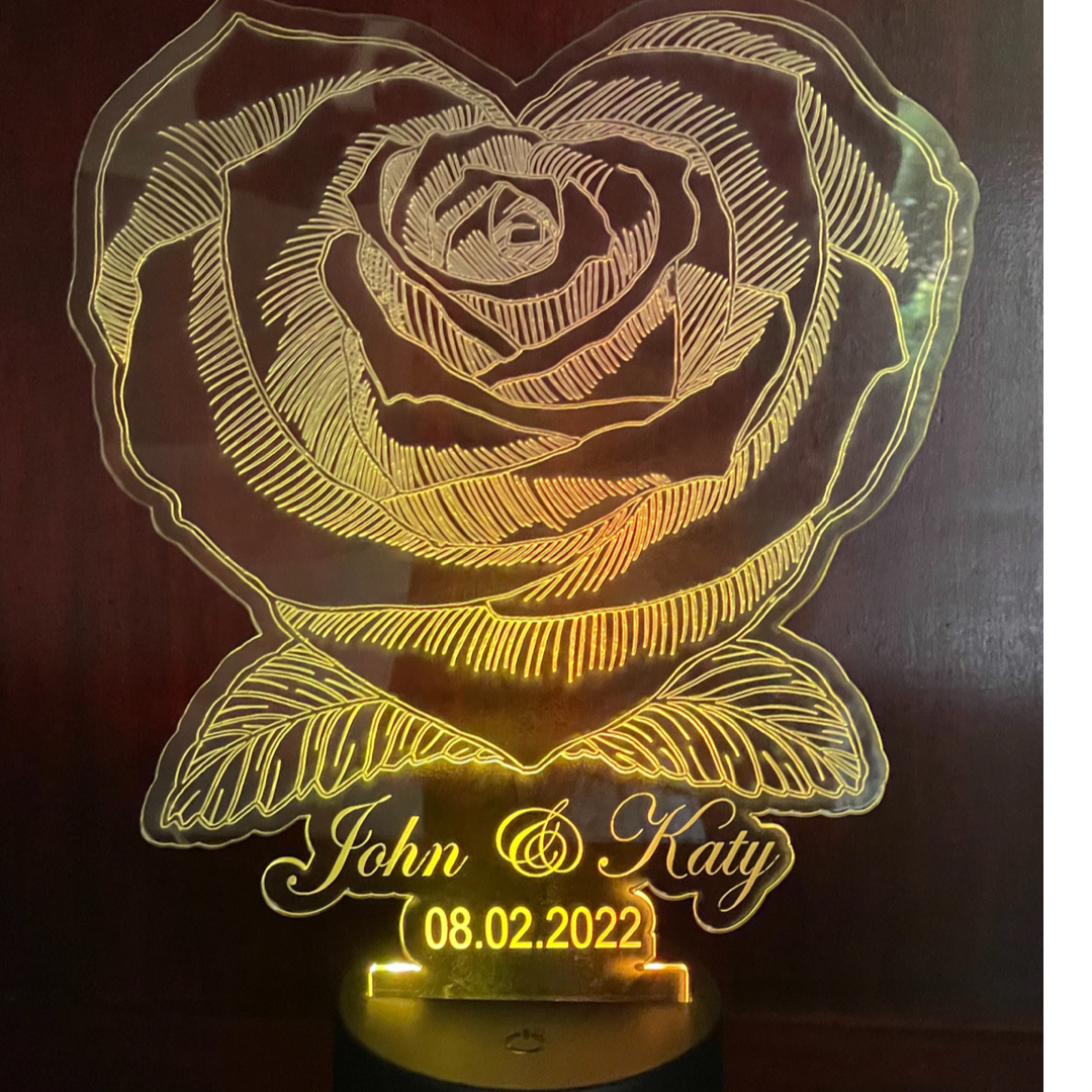 Rose LED Lamp Personalised with Names and Dates