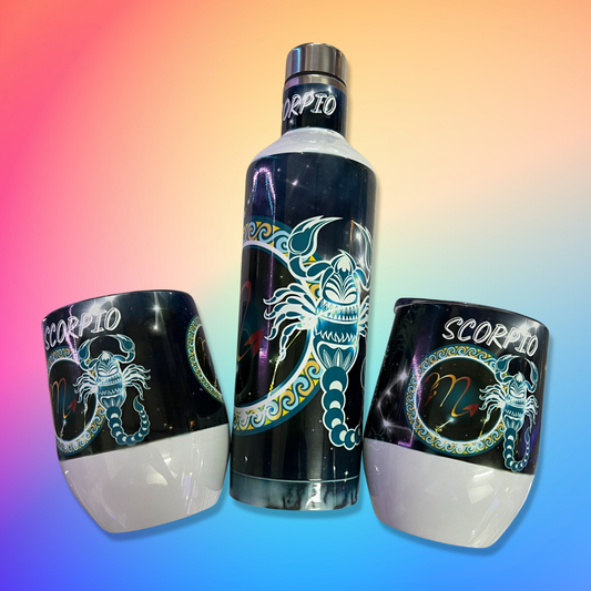 Personalised Wine Bottle and Tumblers Set Zodiac Signs