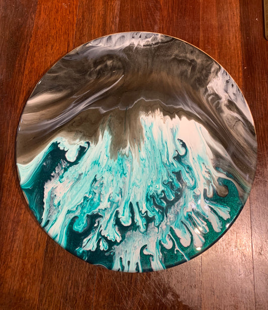 Lazy Susan Resin Art - Green Grey