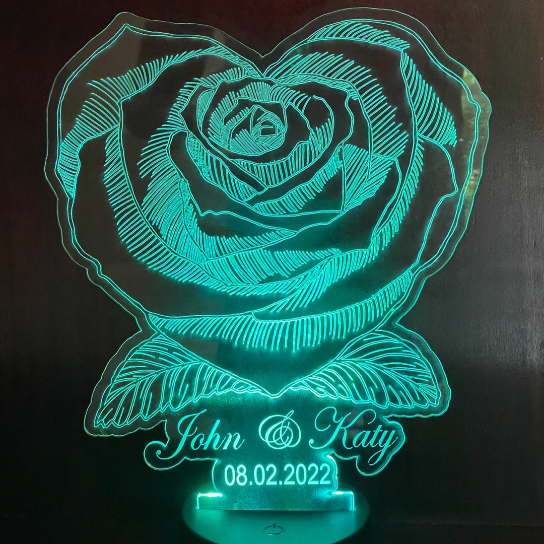 Rose LED Lamp Personalised with Names and Dates