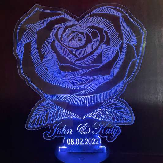 Rose LED Lamp Personalised with Names and Dates