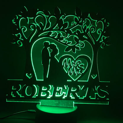 Love Couple With Surname Under The Tree - LED Lamp