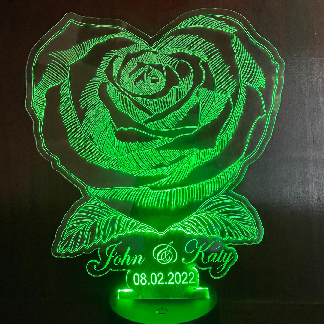 Rose LED Lamp Personalised with Names and Dates